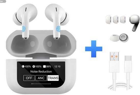 Oortjes Draadloos - Draadloze Oordopjes – Bluetooth 5.4 – Active Noise Cancelling – 20u Speeltijd – Oplaadcase met Touch Display - ENC